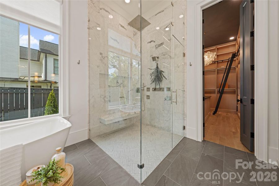 All marble seamless walk-in shower All marble seamless walk-in shower