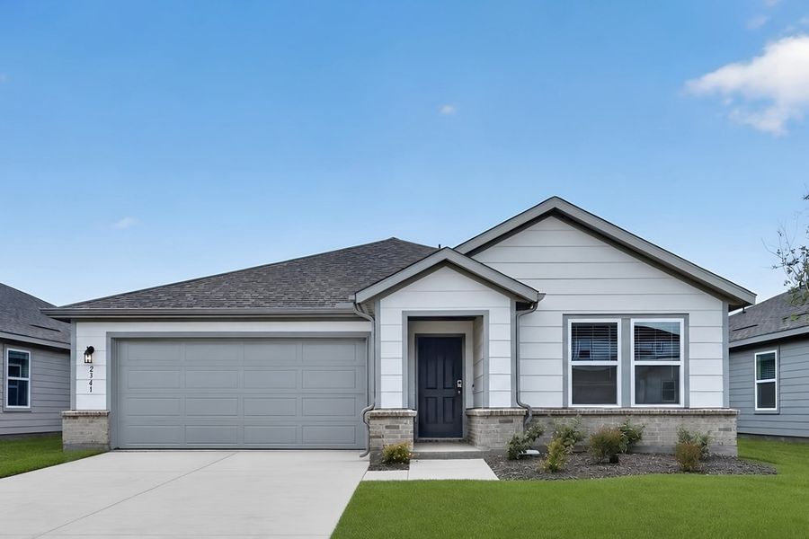 Front exterior of a new home in River Ridge, Crandall, TX, highlighting curb appeal (Image 1). Front exterior of a new home in River Ridge, Crandall, TX, highlighting curb appeal (Image 1).