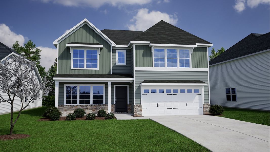 Representative exterior photo of a completed home built from the Wilkinson - Genesis Value Collection by Mungo Homes in Ellington, Elgin, SC (Image 36). Representative exterior photo of a completed home built from the Wilkinson - Genesis Value Collection by Mungo Homes in Ellington, Elgin, SC (Image 36).