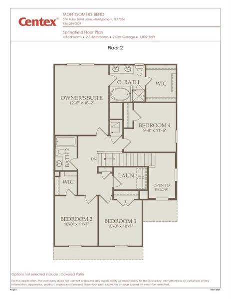 2D floor plan layout of this home in Montgomery Bend, Montgomery, TX (Image 3).