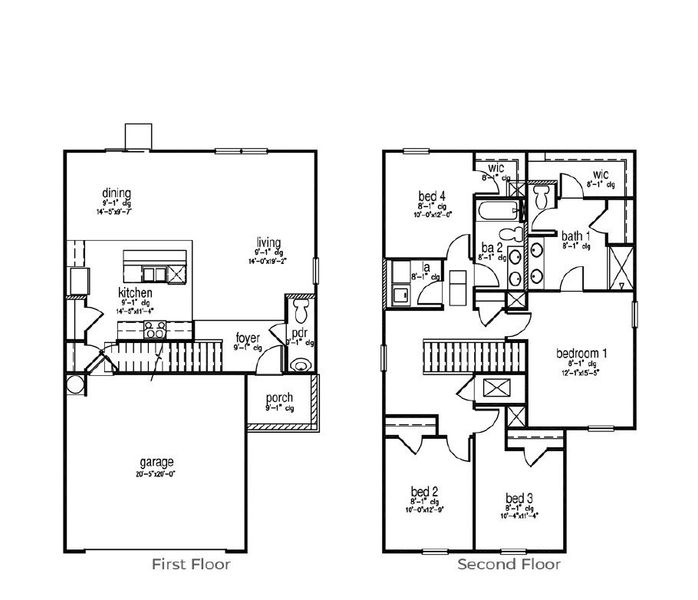 2D floor plan layout of this home in The Groves at Bees Creek, Ridgeland, SC (Image 2).