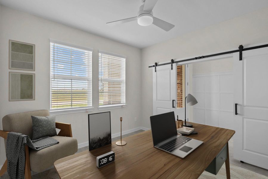 Convenient home office with barn doors (*Photo not of actual home and used for illustration purposes only.) Convenient home office with barn doors (*Photo not of actual home and used for illustration purposes only.)