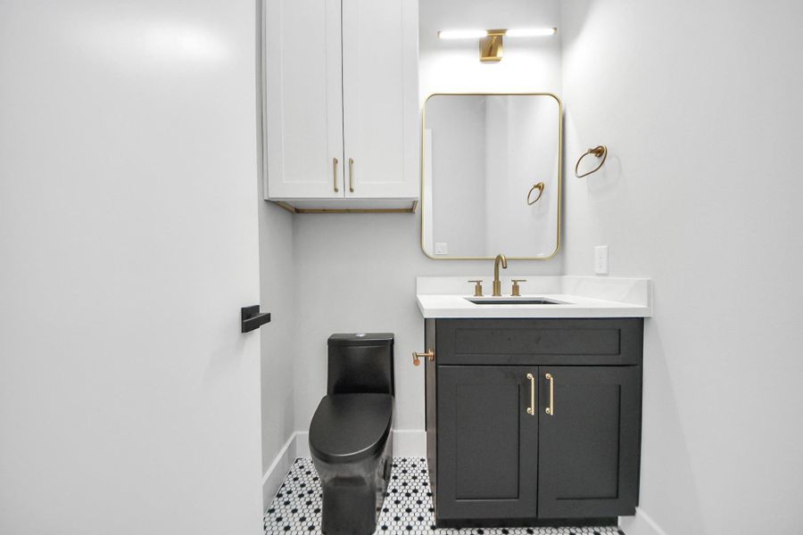 Second-floor powder bath with contemporary design
