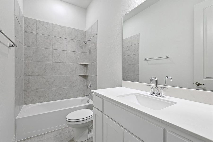 Full bathroom featuring vanity and shower / bathtub combination