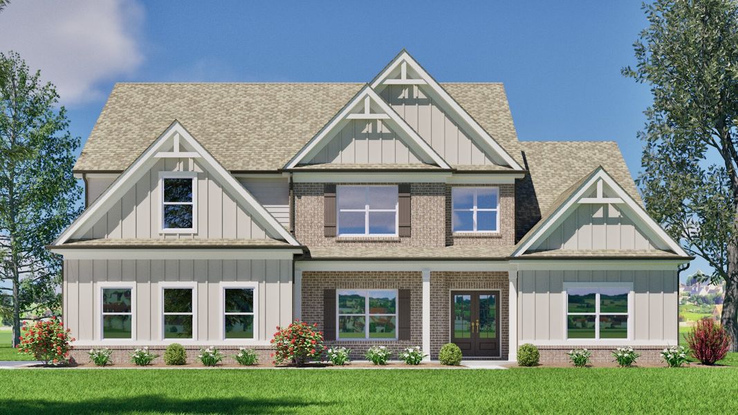 Representative exterior photo of a completed home built from the (GA) Brunswick A 2 Side Entry by Reliant Homes in Ella Springs, Covington, GA (Image 1). Representative exterior photo of a completed home built from the (GA) Brunswick A 2 Side Entry by Reliant Homes in Ella Springs, Covington, GA (Image 1).