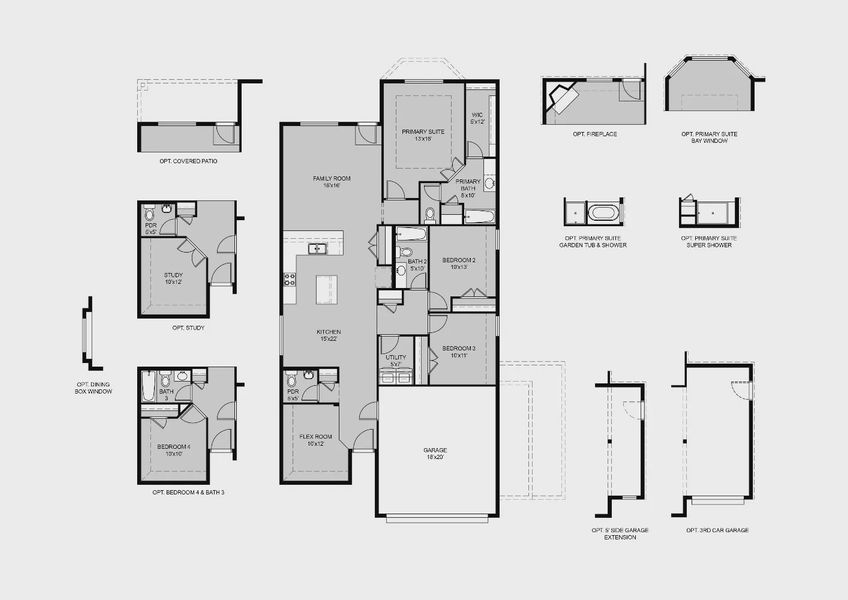 2D floor plan layout for the The Ravenna by Legend Homes in Granger Pines, Conroe, TX (Image 3).