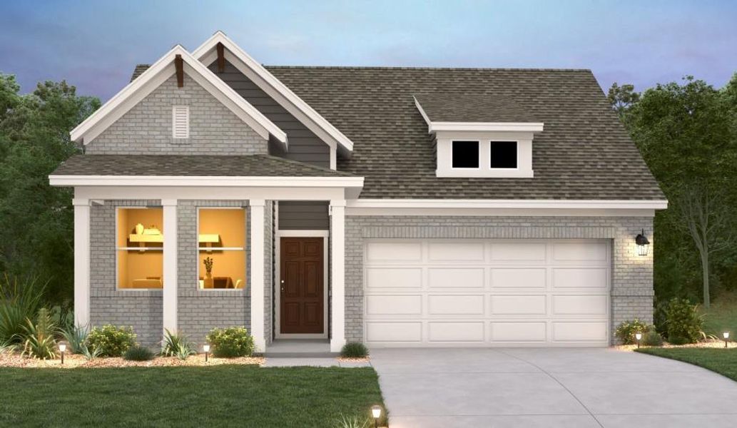 Front exterior of a new home in Berry Creek Highlands, Georgetown, TX, highlighting curb appeal (Image 1). Front exterior of a new home in Berry Creek Highlands, Georgetown, TX, highlighting curb appeal (Image 1).