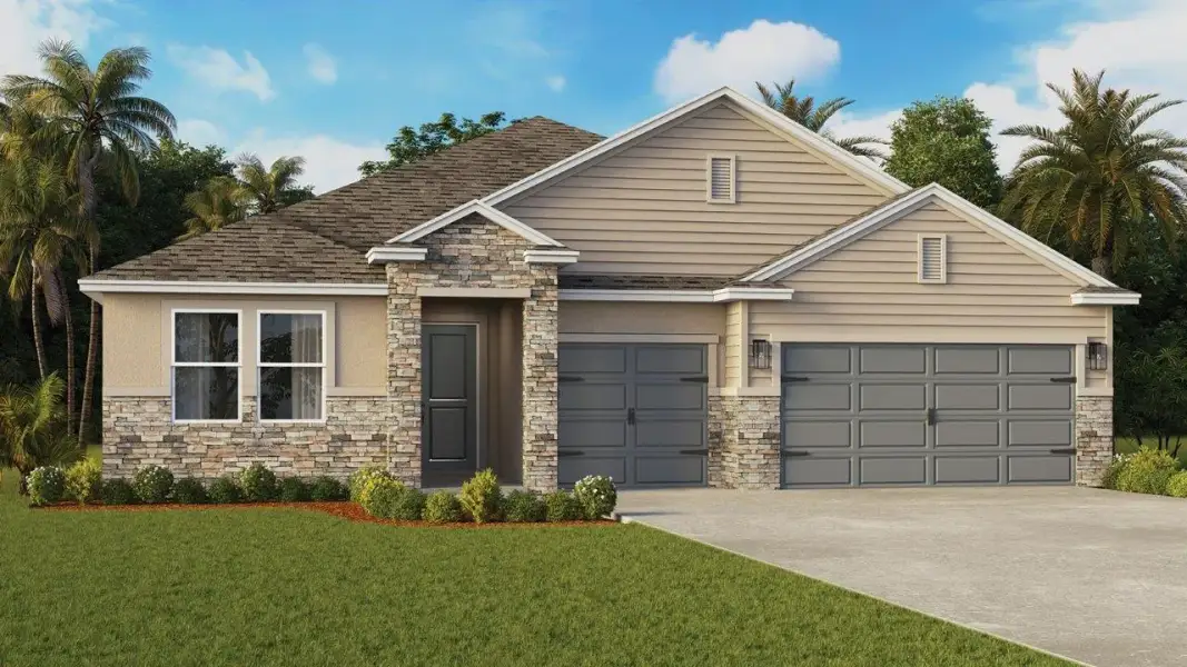 Representative exterior photo of a completed home built from the Camden by D.R. Horton in Orange Bend Ranch, Leesburg, FL (Image 2). Representative exterior photo of a completed home built from the Camden by D.R. Horton in Orange Bend Ranch, Leesburg, FL (Image 2).