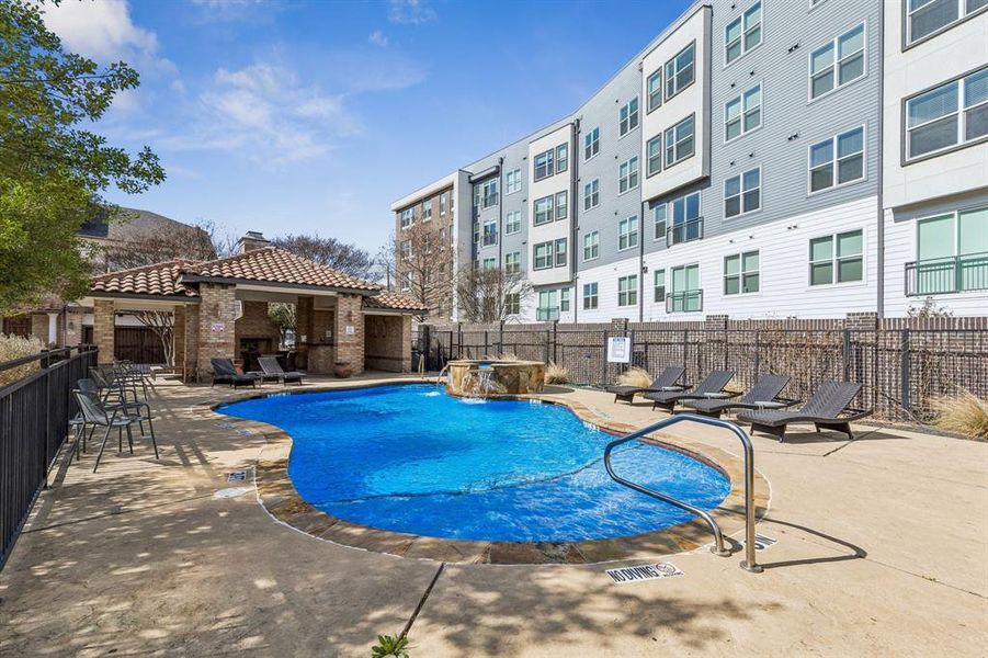 Pool with decorative waterfall feature