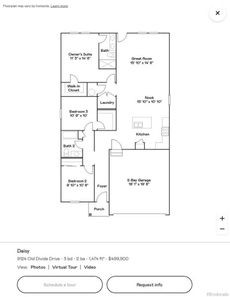 2D floor plan layout of this home in Percheron: The Petal Collection, Colorado Springs, CO (Image 1).