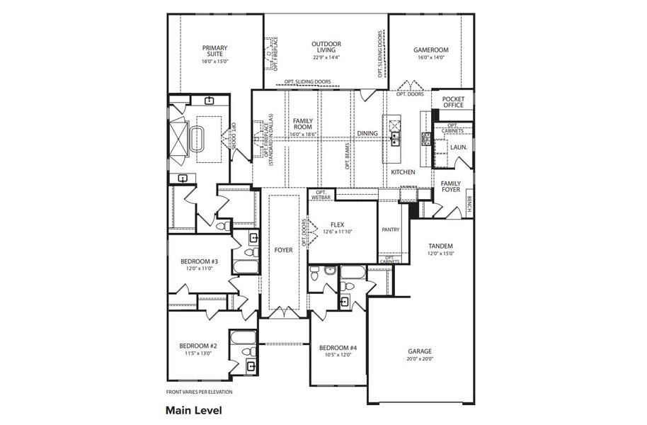 2D floor plan layout for the Overlook by Drees Custom Homes in Silverleaf, Cedar Creek, TX (Image 4).