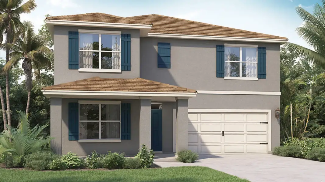 Front exterior of a new home in Crossroads at Kelly Park, Apopka, FL, highlighting curb appeal (Image 2).