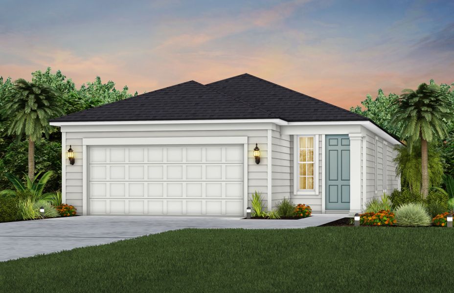 Representative exterior photo of a completed home built from the Hallmark by Pulte Homes in Seminole Palms, Palm Coast, FL (Image 19).