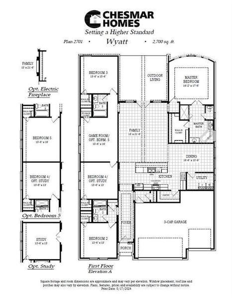 Explore the functional layout of this residence, featuring multiple bedrooms, flexible study options, and a spacious three-car garage.