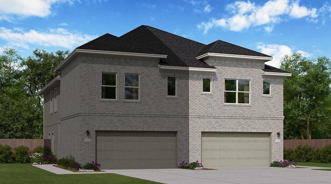 Front exterior of a new home in Sierra Vista, Rosharon, TX, highlighting curb appeal (Image 1).