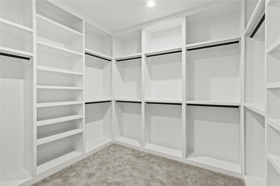 Walk in closet featuring light carpet