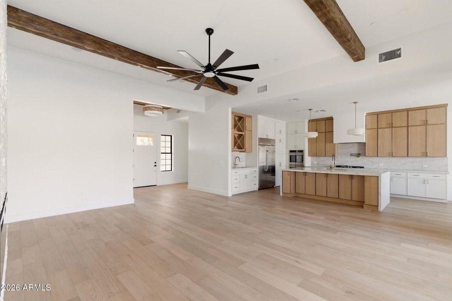FR Open To Chef’s Kitchen w Wood Beams FR Open To Chef’s Kitchen w Wood Beams