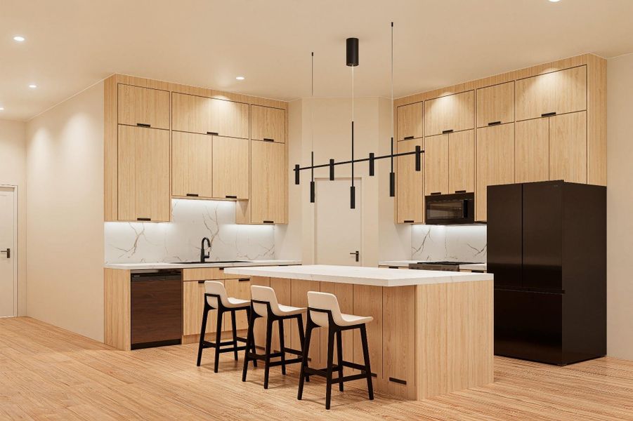 Floor to ceiling cabinets with ample storage.