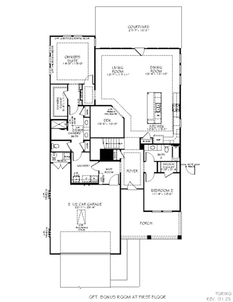 2D floor plan layout for the Torino by Epcon Communities in The Courtyards at Oak Grove, Durham, NC (Image 4).