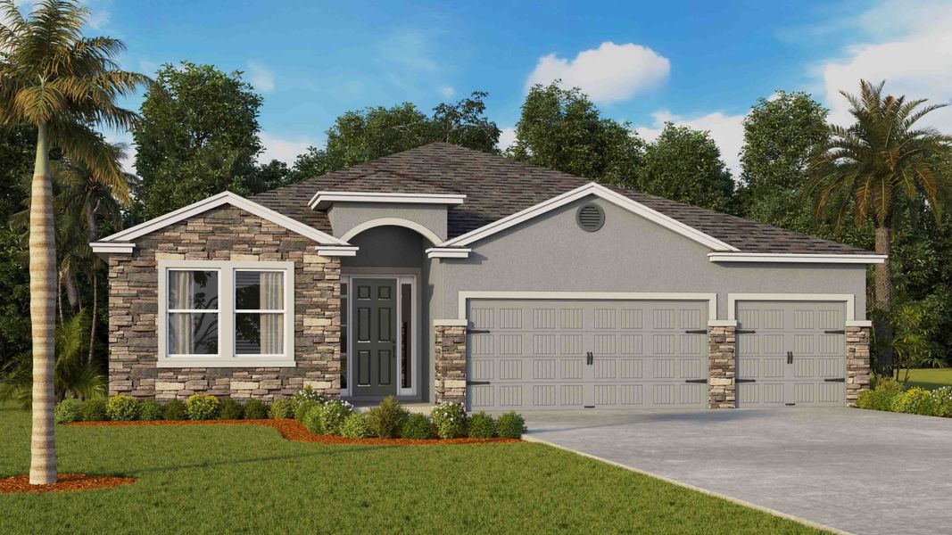 Representative exterior photo of a completed home built from the Destin by D.R. Horton in Tartan Farms at Winding Oaks, Ocala, FL (Image 19).