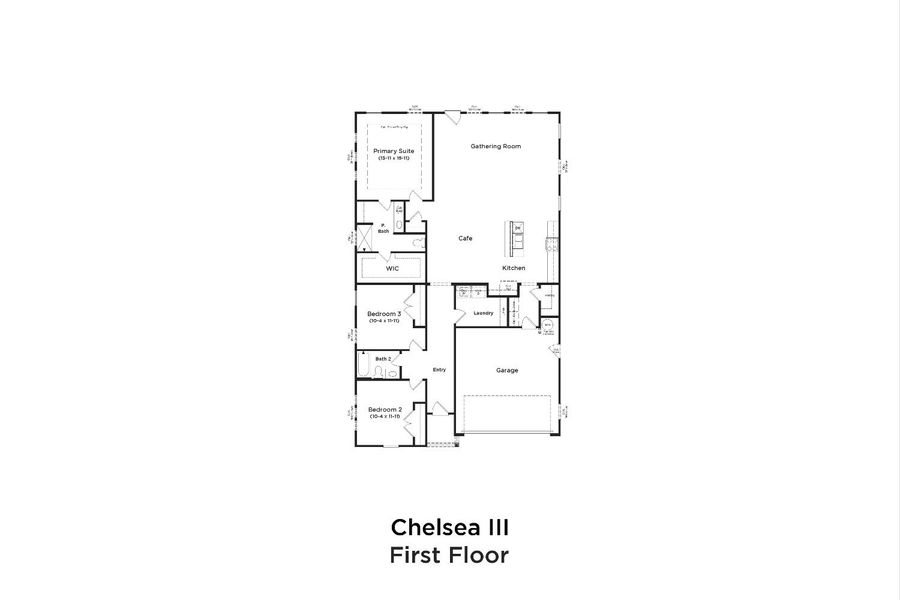 2D floor plan layout for the Chelsea III by DRB Homes in Bluffs at Sun Colony, Longs, SC (Image 3).