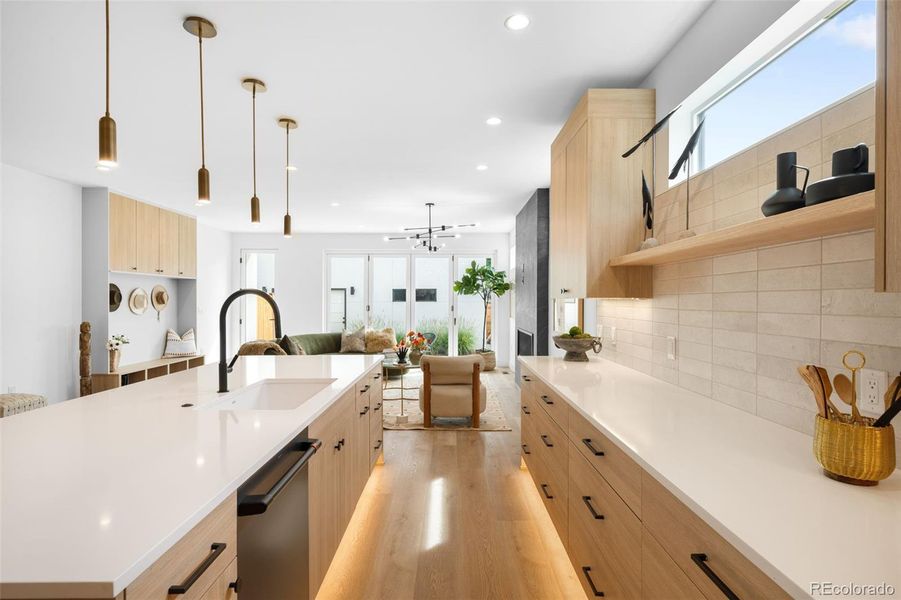 Kick toe lighting throughout the kitchen