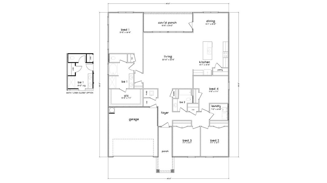 2D floor plan layout for the The Denton by D.R. Horton in Liberty, Panama City, FL (Image 3).