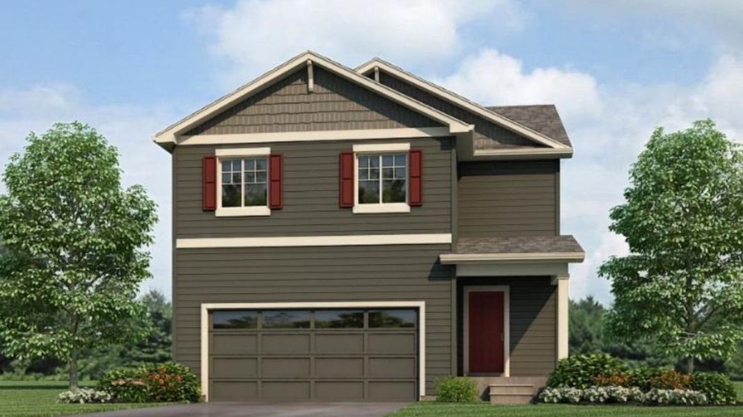 Representative exterior photo of a completed home built from the Pine by D.R. Horton in Sky Ranch, Watkins, CO (Image 16).