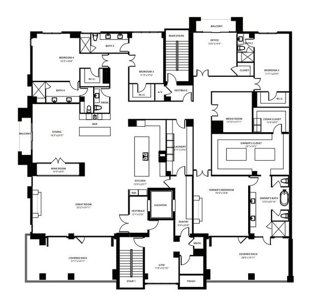 2D floor plan layout for the Penthouse by Creativ Design + Build in ICON at Silverleaf, Scottsdale, AZ (Image 1).