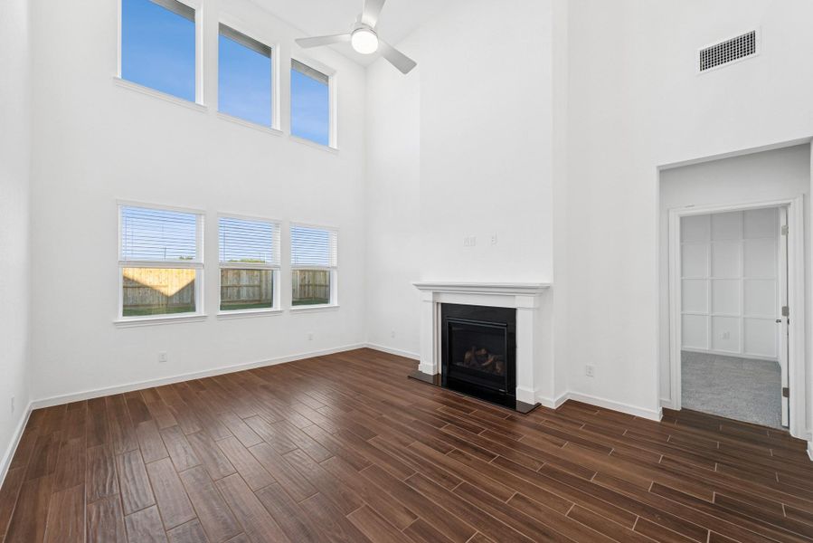 Impressive great room with cozy fireplace