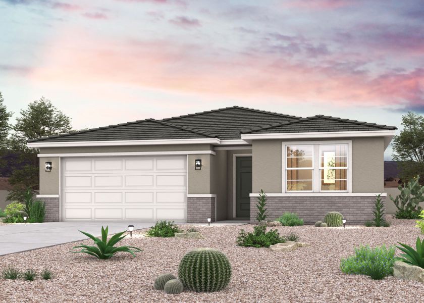 Front exterior of a new home in Rancho Vista, Surprise, AZ, highlighting curb appeal (Image 1). Front exterior of a new home in Rancho Vista, Surprise, AZ, highlighting curb appeal (Image 1).