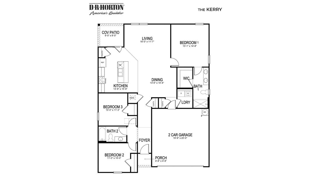 2D floor plan layout for the KERRY by D.R. Horton in Morford, Jackson, TN (Image 3).