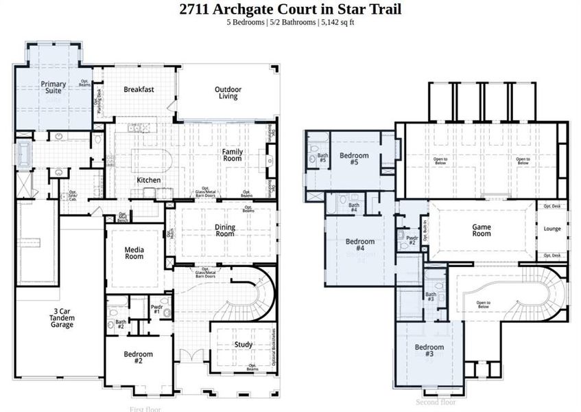 2D floor plan layout of this home in Star Trail, Prosper, TX (Image 4).