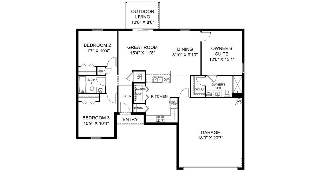 2D floor plan layout for the Sago by Holiday Builders in Port Charlotte, Port Charlotte, FL (Image 3).