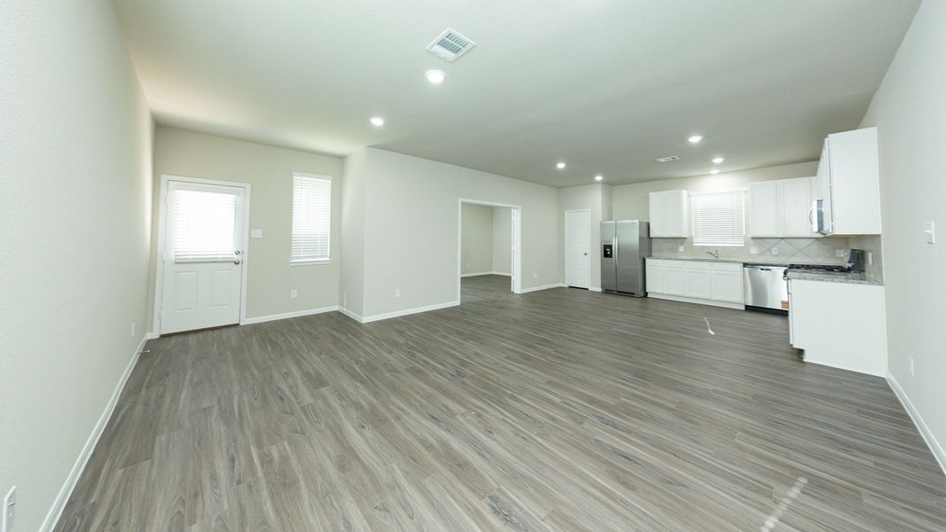Family Room to Dining Area, Kitchen, and Flex Room