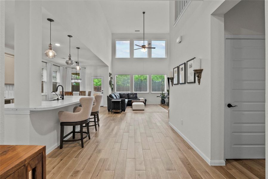 Porcelain tile floor throughout the main living areas