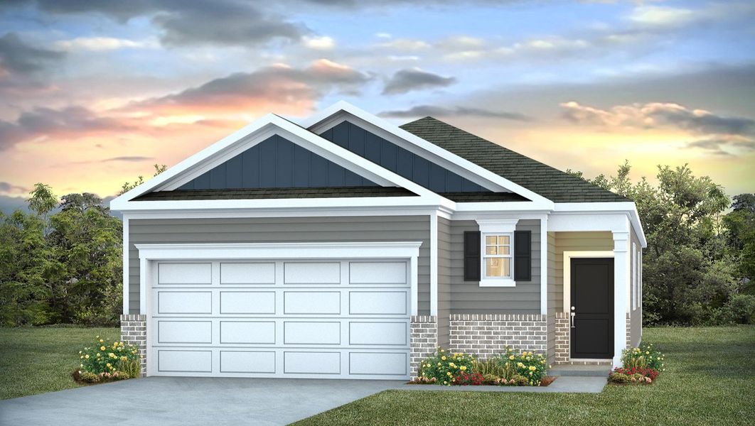 Front exterior of a new home in Hunter's Branch, Hopkins, SC, highlighting curb appeal (Image 1). Front exterior of a new home in Hunter's Branch, Hopkins, SC, highlighting curb appeal (Image 1).