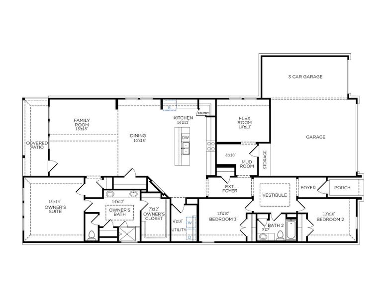 2D floor plan layout for the Lagos by Tricoast Homes in Lago Mar 50' & 55', Texas City, TX (Image 3). 2D floor plan layout for the Lagos by Tricoast Homes in Lago Mar 50' & 55', Texas City, TX (Image 3).