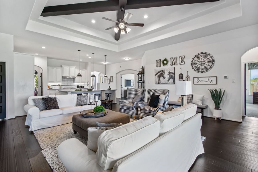 Great room with tray ceiling Great room with tray ceiling