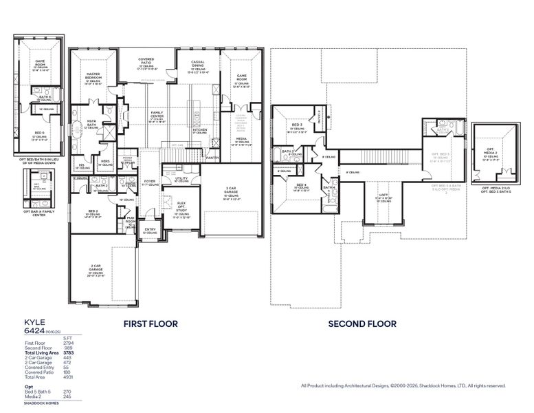 2D floor plan layout for the Kyle - SH 6424 by Shaddock Homes in Park Place - 80' Lots, Prosper, TX (Image 3). 2D floor plan layout for the Kyle - SH 6424 by Shaddock Homes in Park Place - 80' Lots, Prosper, TX (Image 3).