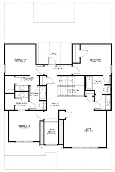 2D floor plan layout for the Angelina by Flintrock Builder in The Preserve At Thousand Oaks Single Family, Killeen, TX (Image 4).