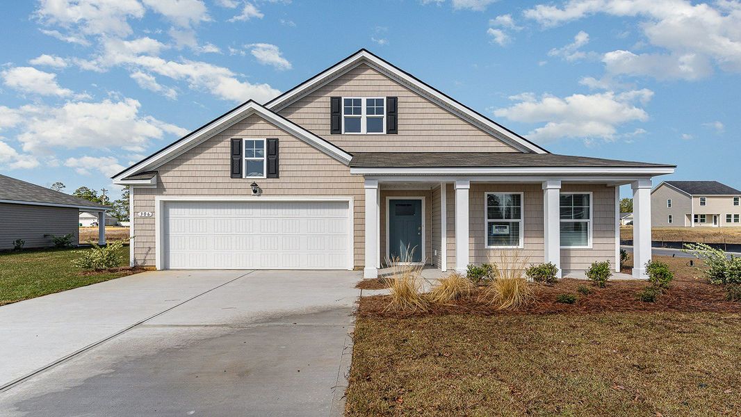 Representative exterior photo of a completed home built from the Dover by D.R. Horton in Pinewood Estates, Conway, SC (Image 1).
