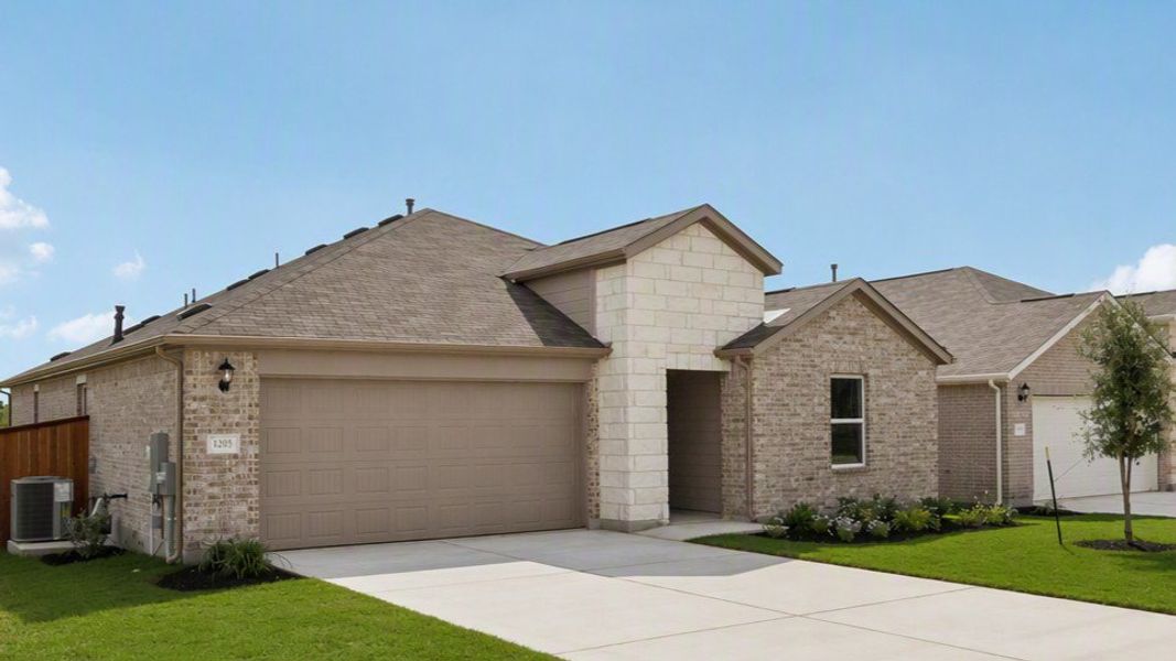 Front exterior of a new home in Lisso, Pflugerville, TX, highlighting curb appeal (Image 26).