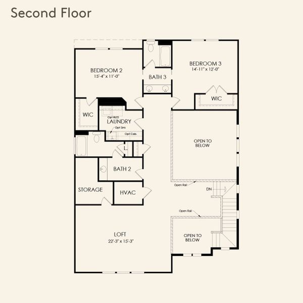 2D floor plan layout for the Meadowbrook by John Wieland in Villages at Sharon Springs, Cumming, GA (Image 4).