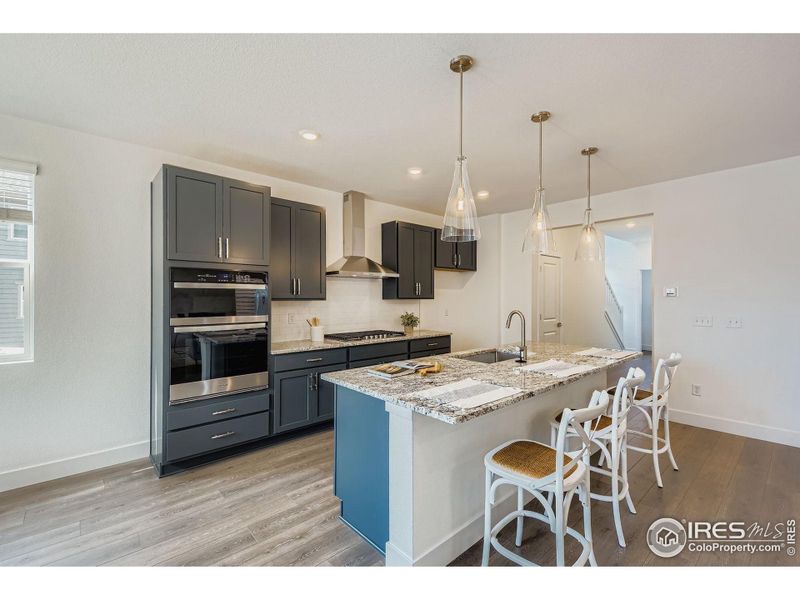 Chef's kitchen with sleek counters and clean finishes
