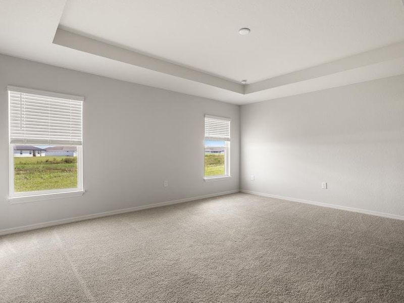 Relax in your luxurious owner`s suite with an elegant tray ceiling.