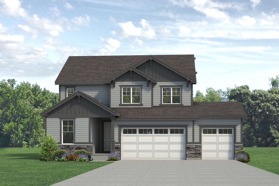 Representative exterior photo of a completed home built from the Jansen by Risewell Homes in Highlands Preserve, Mead, CO (Image 24).