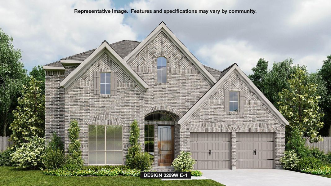 French country style house featuring brick siding, driveway, and a shingled roof