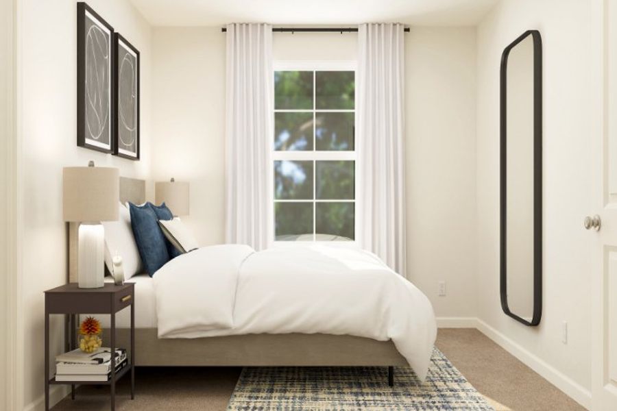 A bed in a room. A bed in a room.