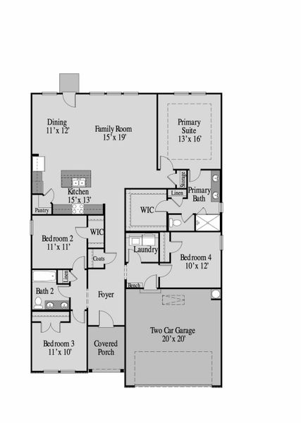 2D floor plan layout for the Emerson by UnionMain Homes in Pickens Bluff, Hiram, GA (Image 3).